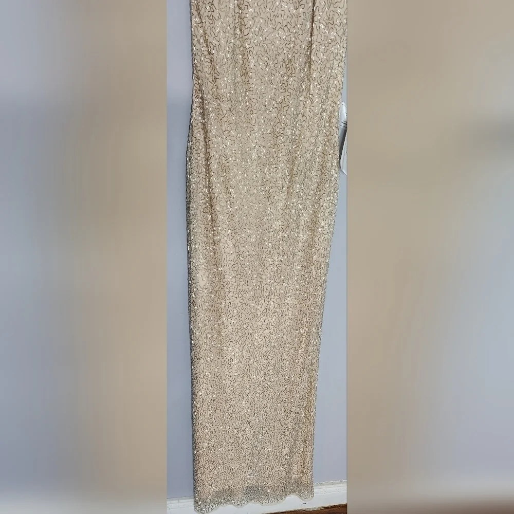 Mac Duggal BEADED SLEEVELESS HIGH NECK COLUMN GOWN size 10  Nude Silver - Picture 7 of 15